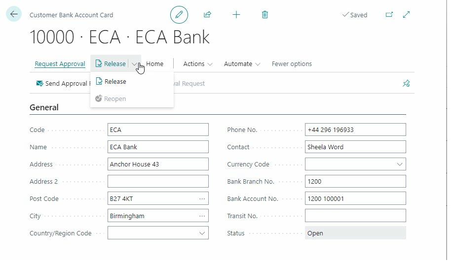 Release and Reopen Customer Bank Account Card