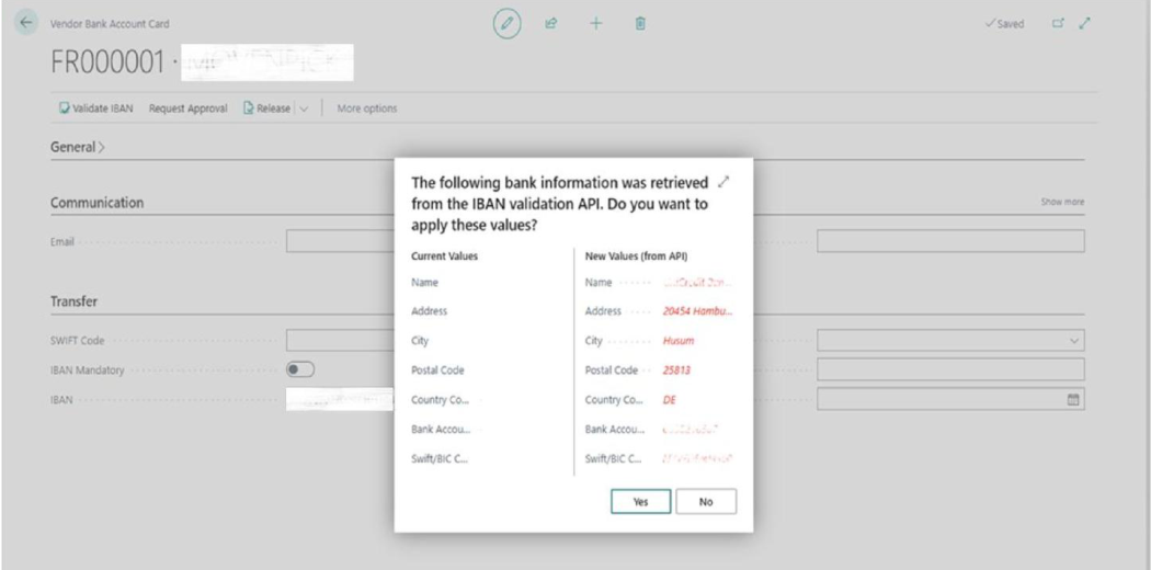 Bank Information Confirmation Dialog
