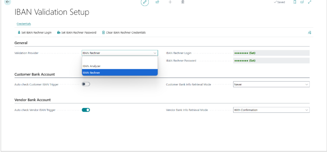 IBAN Validation Setup Page