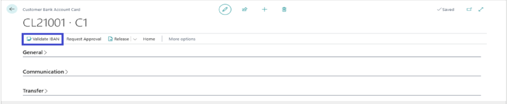 Validate IBAN Action - Customer Bank Account