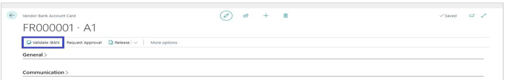 Validate IBAN Action - Vendor Bank Account