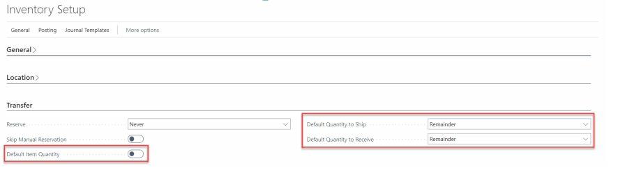Default Transfer Quantity Setup