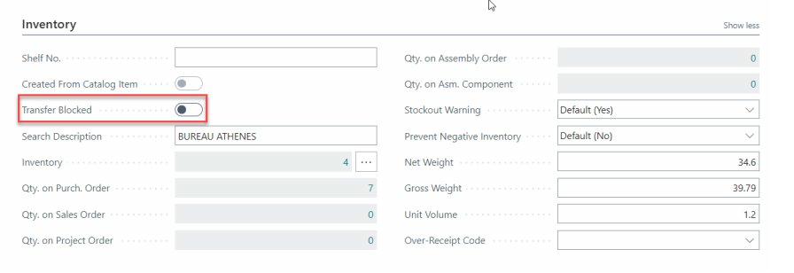 Item Transfer Blocked Setup