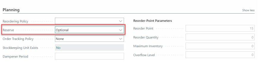 Reserve Field on Item Card
