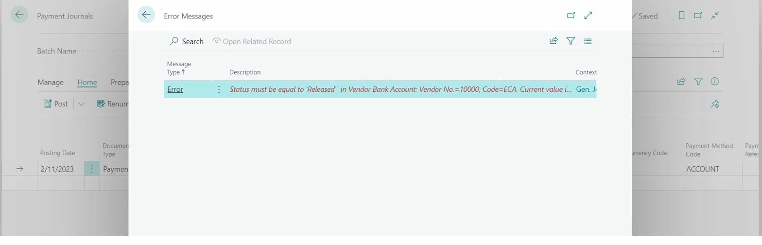 Payment Journal Restrictions on Posting