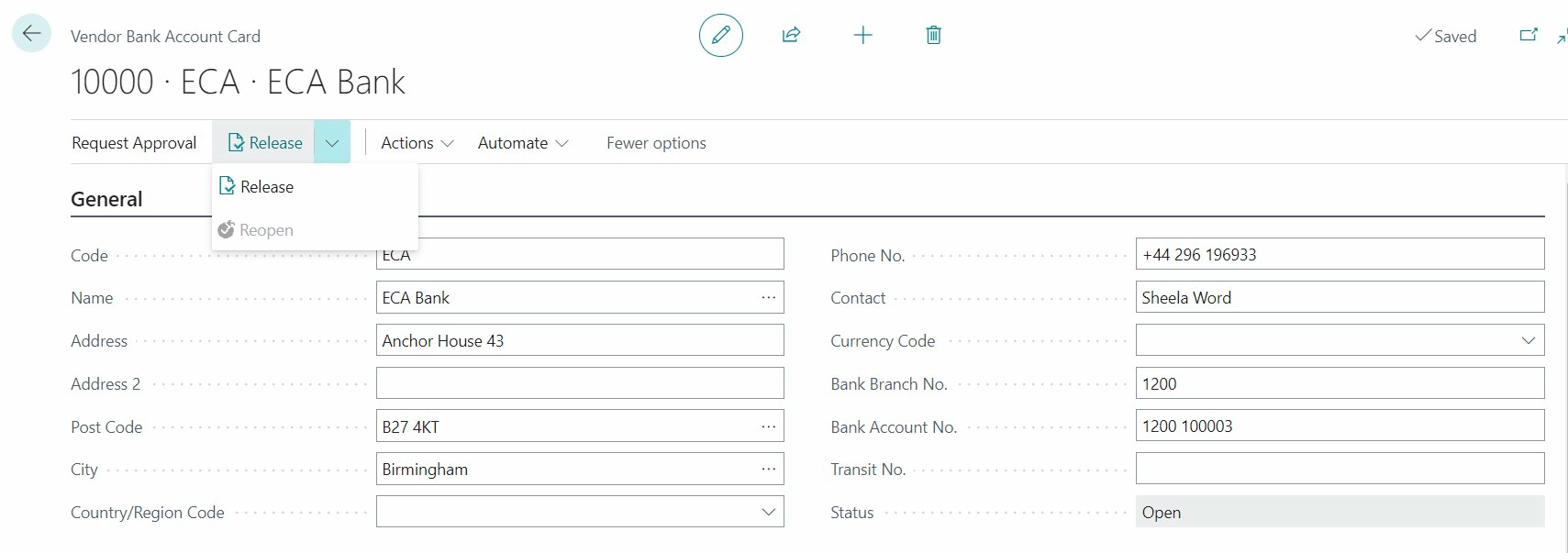 Release and Reopen Vendor Bank Account Card